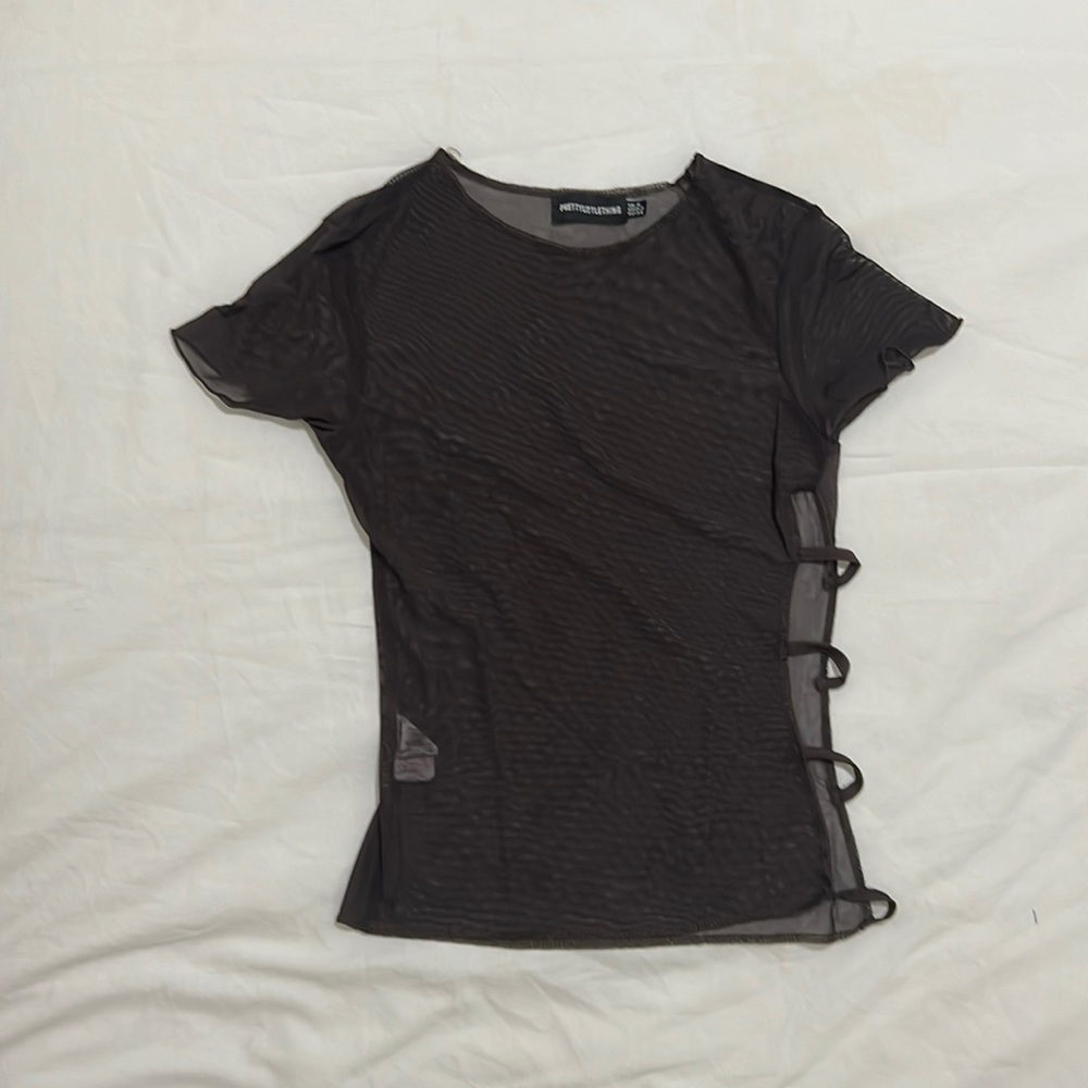 Mesh Side-Ring Short Sleeve Top - Black